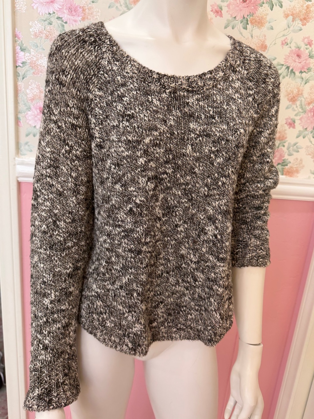Eileen Fisher Black & White Marled Scoop Neck Sweater
